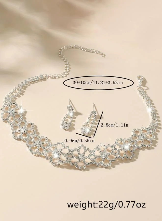 Take Two  Women Silver Floral Crystal Choker Necklace And Earrings Set for Women | Best Price UAE